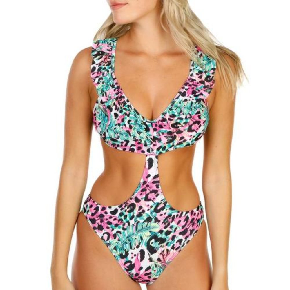 🖤🎉NWT - Floral Animal Print One Piece Swimsuit LA LA Swim
